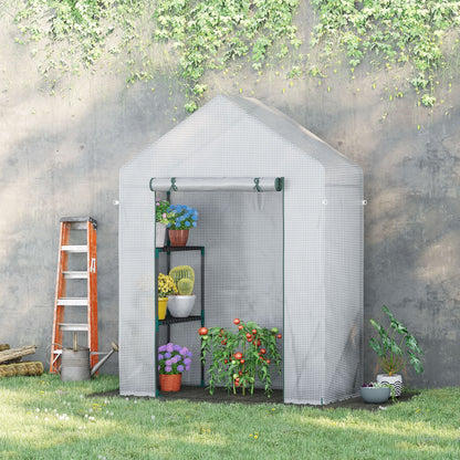 56"x29" Walk-in Greenhouse for Outdoor, Portable Gardening Plant Hot House with 2-Tier Shelf, Roll-Up Zippered Door, PE Cover, Green Walk In Greenhouses   at Gallery Canada