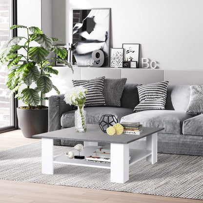 Square Coffee Table with Storage Shelf and Cement-like Tabletop for Living Room, White Coffee Tables   at Gallery Canada