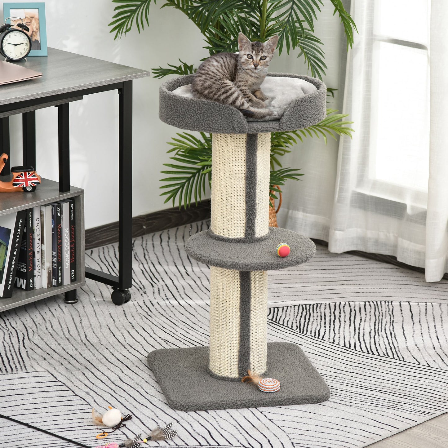 Cat Tree Kitty Tower with Sisal Mat Scratching Post, Cat Bed, Cushion, Perch, 18" x 18" x 36", Grey Cat Towers   at Gallery Canada