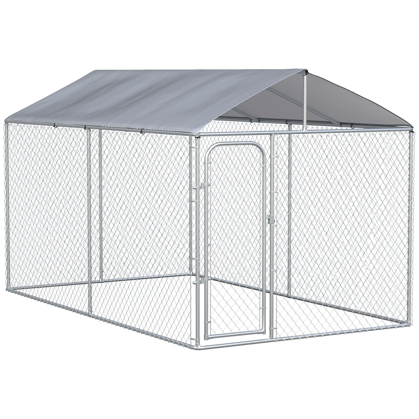 Dog Kennel Outdoor, Heavy Duty Playpen with Secure Lock, Cover, for Backyard &; Patio, 13.1' x 7.5' x 7.5' Houses, Kennels & Pens Silver  at Gallery Canada