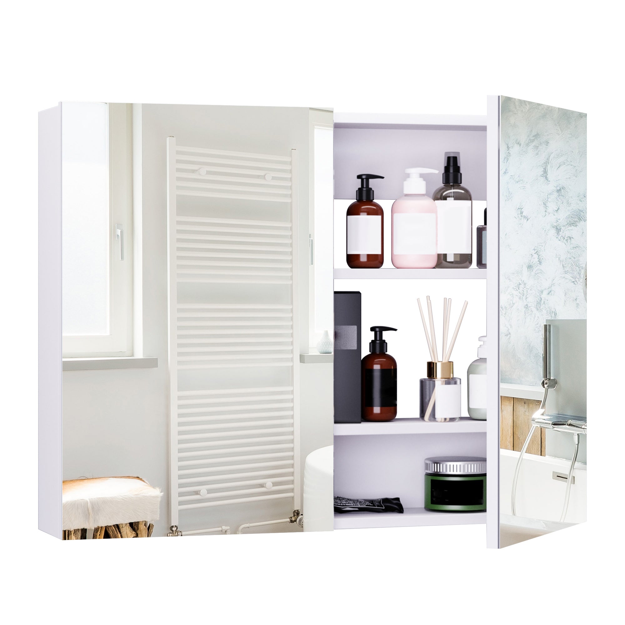 Bathroom Mirror Cabinet, Wall-Mounted Storage Organizer with Double Doors, Adjustable Shelf, White Mirror Medicine Cabinets   at Gallery Canada