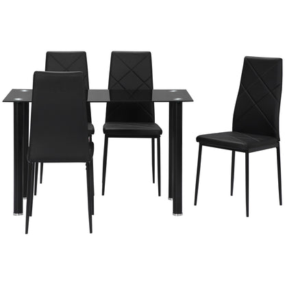 Dining Table and Chairs Set for 4, Modern 5 Pieces Kitchen Table Set with Glass Table, Padded Seat and Steel Frame Bar Sets Black  at Gallery Canada