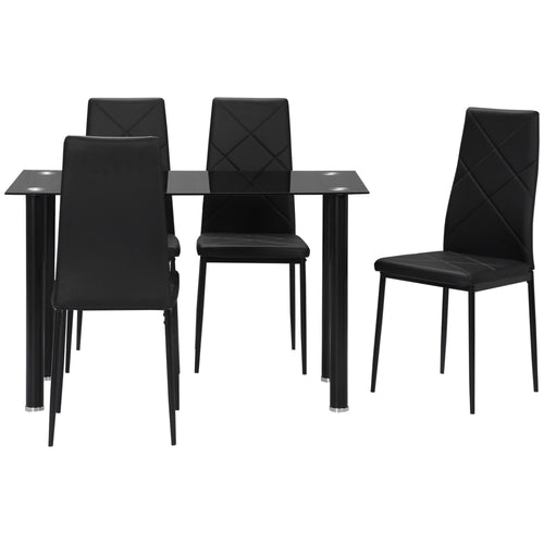 Dining Table and Chairs Set for 4, Modern 5 Pieces Kitchen Table Set with Glass Table, Padded Seat and Steel Frame