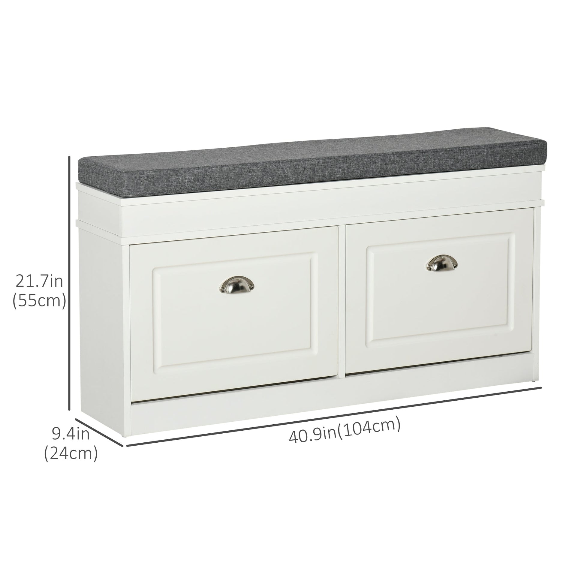 Shoe Bench, Shoe Storage Bench for Entryway, Entrance Bench with Cushion, 2 Flip Drawers and Adjustable Shelf for Hallway, Holds 8 Pairs, White Shoe Storage Cabinets & Racks   at Gallery Canada