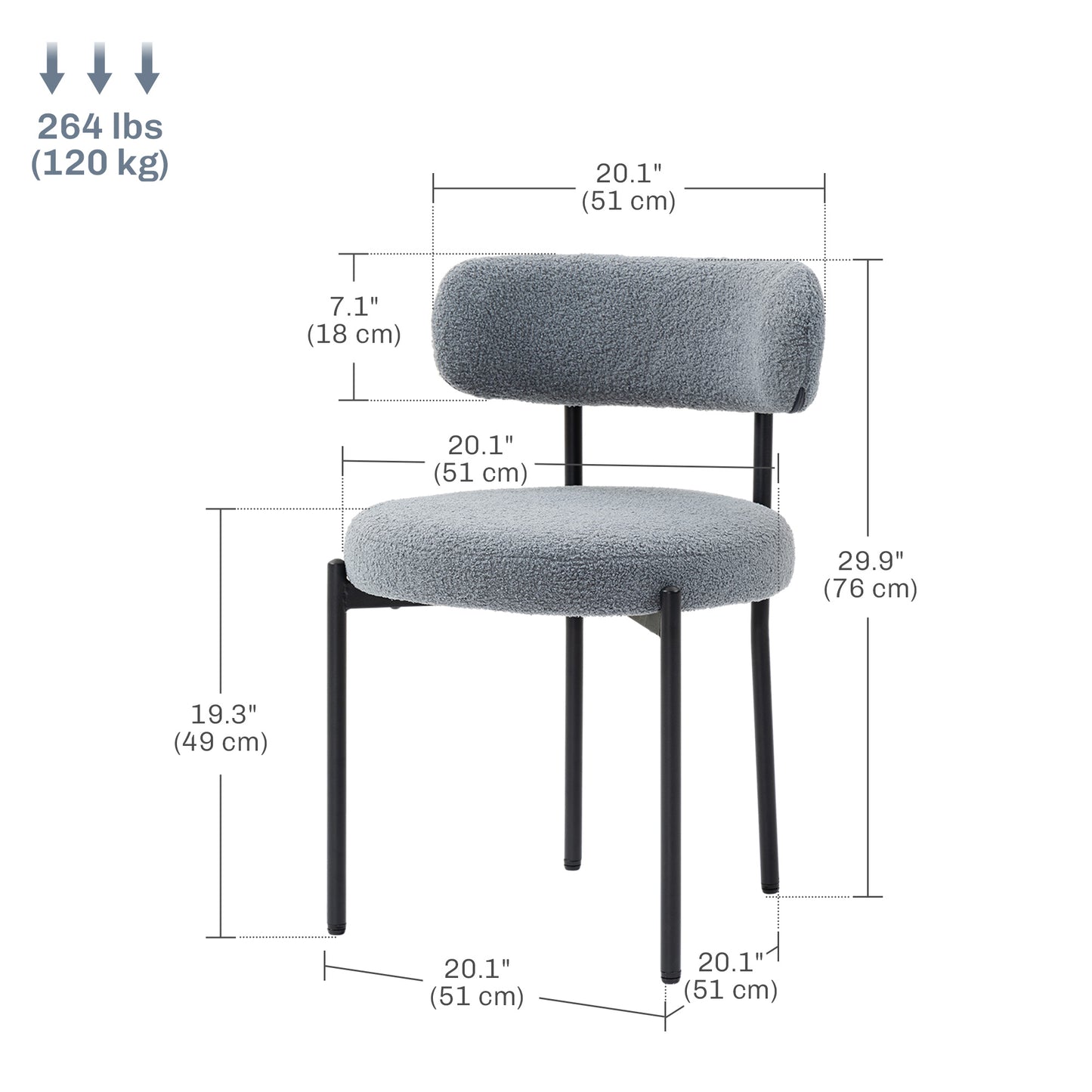 4 Pieces Kitchen Chairs, Modern Dining Chairs w/ Berber Fleece Upholstery and Steel Legs for Living Room, Grey Dining Chairs   at Gallery Canada