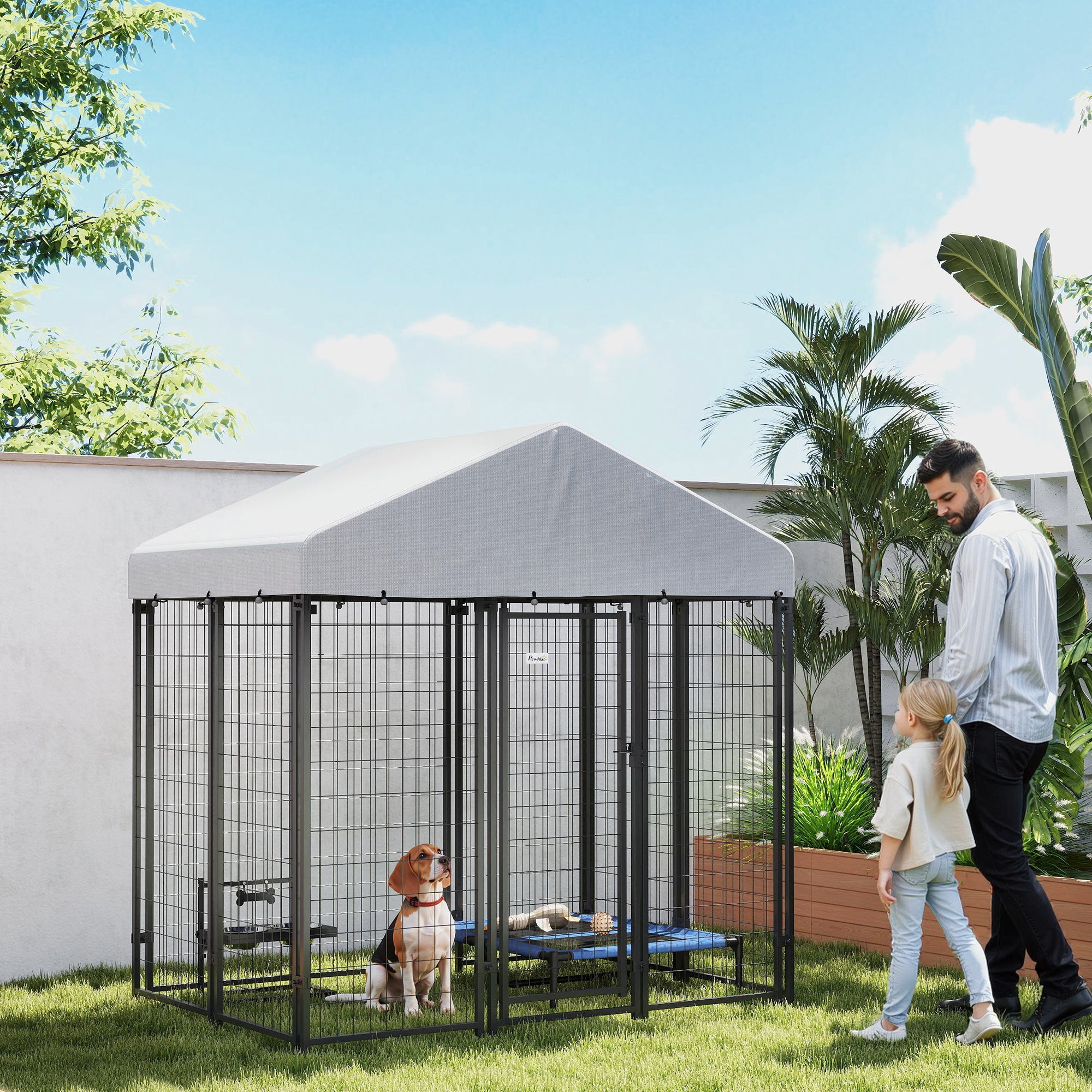 Outdoor Dog Kennel with Waterproof UV-Resistant Cover, for Medium and Small Dogs, 6' x 4' x 6', Silver Houses, Kennels & Pens at Gallery Canada