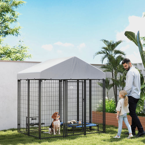 Outdoor Dog Kennel with Waterproof UV-Resistant Cover, for Medium and Small Dogs, 6' x 4' x 6', Silver