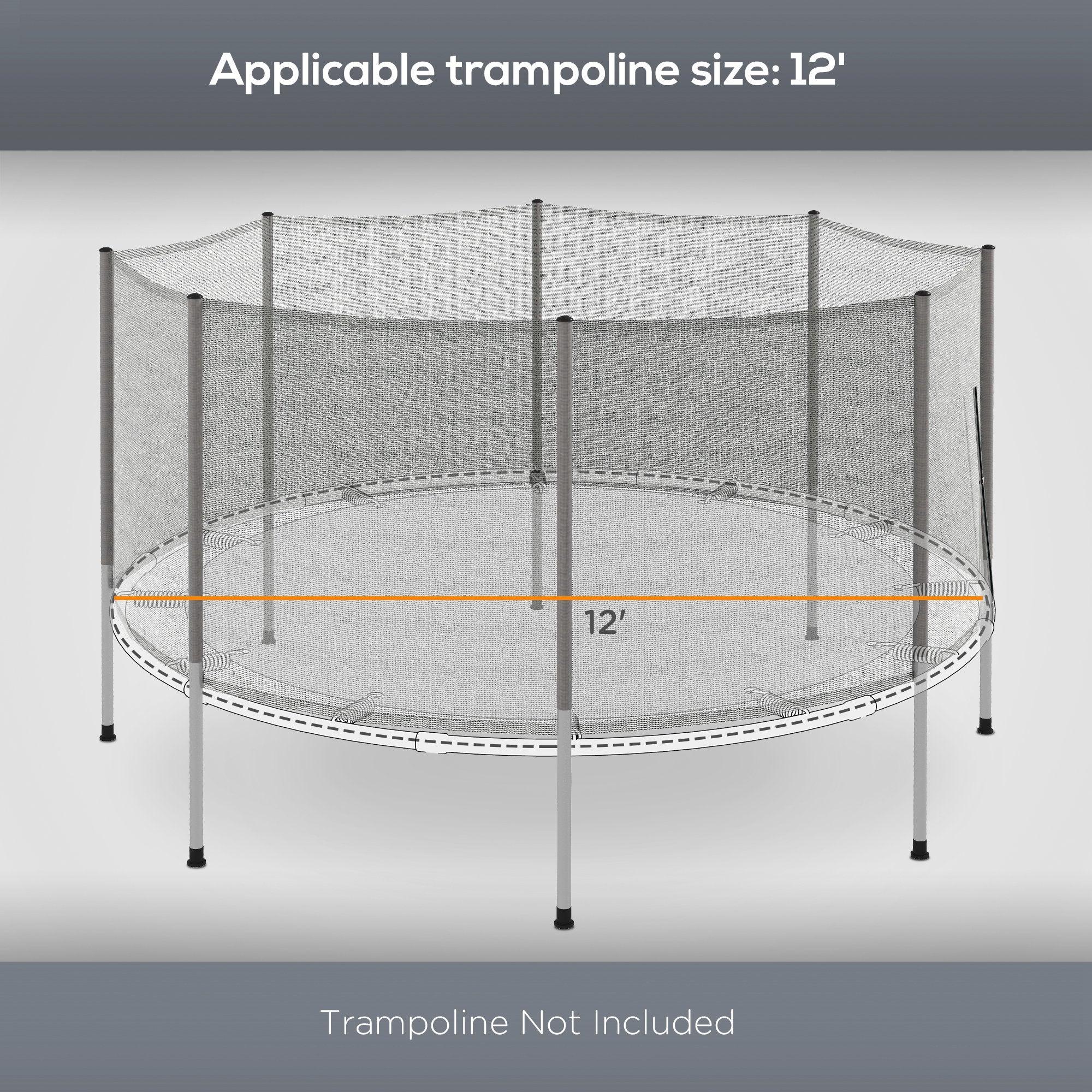 2FT Replacement Trampoline Net Enclosure Safety w/ 8 Poles, Grey Trampolines at Gallery Canada