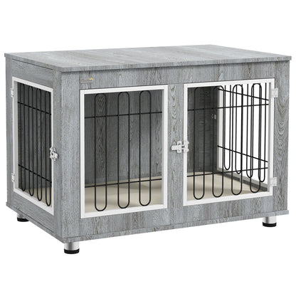 Pet Crate Side End Table for Indoor Use with Cushion, Double Doors, Grey Houses, Kennels & Pens   at Gallery Canada