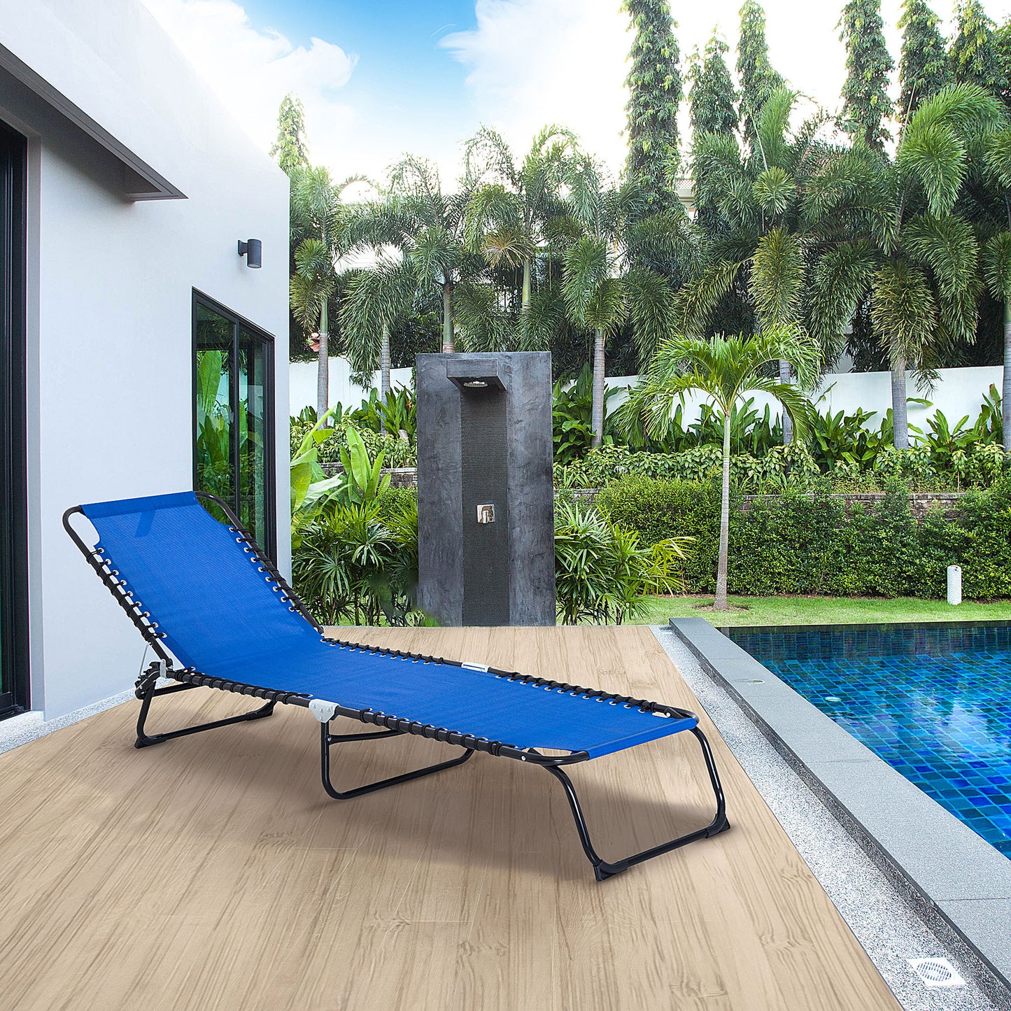 4-Level Adjustable Folding Outdoor Lounge Chair with Breathable Mesh, Navy Blue Lounger Chairs Navy Blue  at Gallery Canada