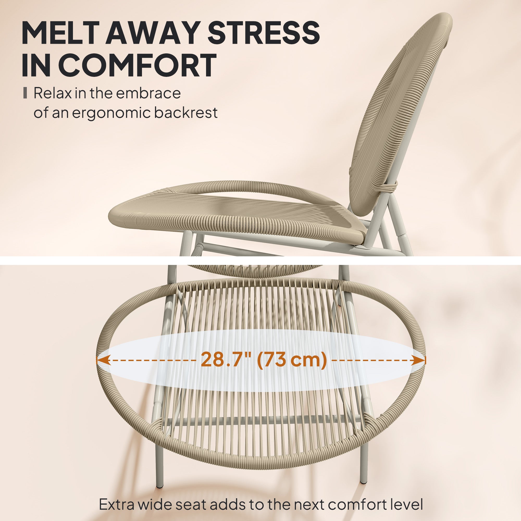 Rattan Bistro Set, 3 Pieces Wicker Patio Furniture Set, Acapulco Chairs and Steel Table for Porch, Balcony, Light Grey Bistro Sets at Gallery Canada