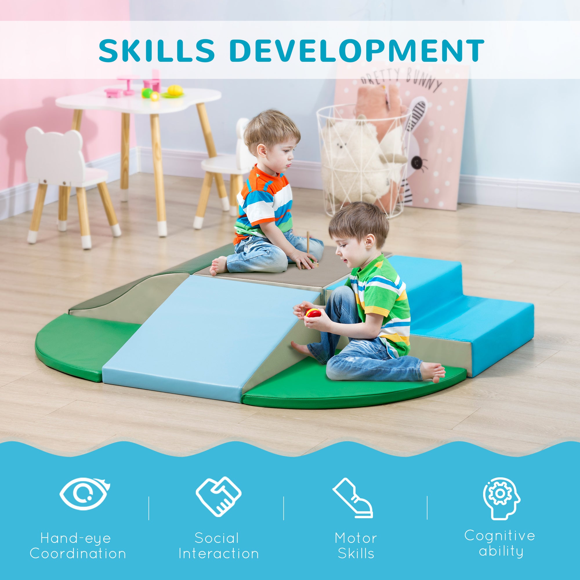 6-Piece Soft Play for 12-36 Months Toddlers to Climb, Crawl, Slide, Blue, Green Toy Playsets at Gallery Canada