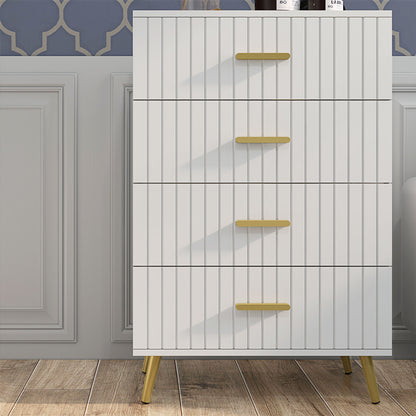 4 Drawer Cabinet, Drawer Chest for Bedroom, Chest of Drawers with Aluminium Legs and Gold Handles, White Storage Cabinets   at Gallery Canada