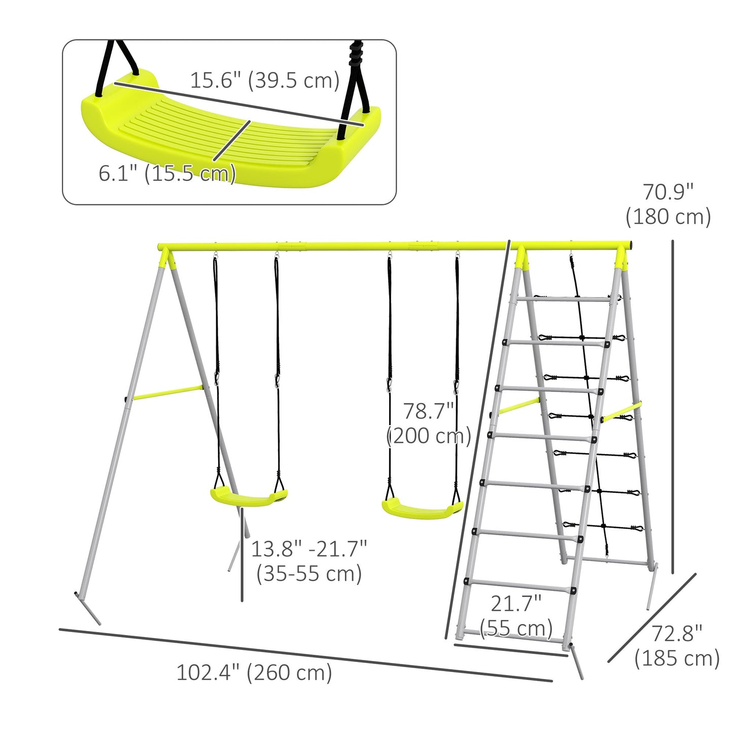 4 in 1 Metal Swing Set with Double Swings, Climber, Climbing Net for Kids, Toddlers, Backyard, Outdoor, Playground Gym Sets & Swings   at Gallery Canada