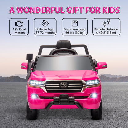 12V Toyota LAND CRUISER Licensed Kids Car w/ Remote Control, Four Wheel Spring Suspension, Soft Start, LED Light, Pink Electric Toy Cars   at Gallery Canada