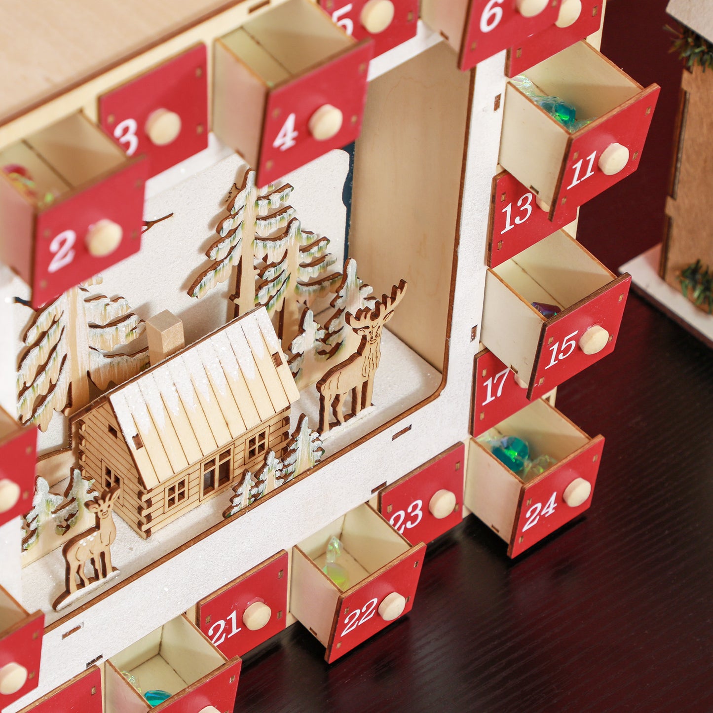 Wooden Christmas Advent Calendar, Light Up Holiday Decoration with 24 Countdown Drawers, Battery Operated Christmas Advent Calendars   at Gallery Canada