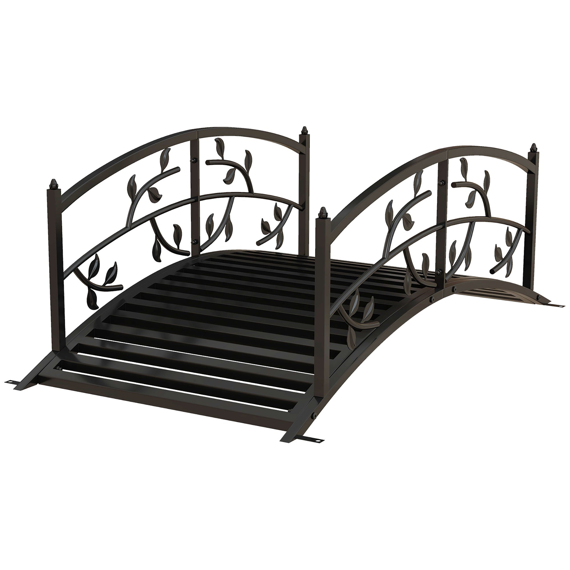 4' Metal Arch Garden Bridge Arc Footbridge with Guardrails and Decorative Vine Pattern, Black Garden Bridges at Gallery Canada