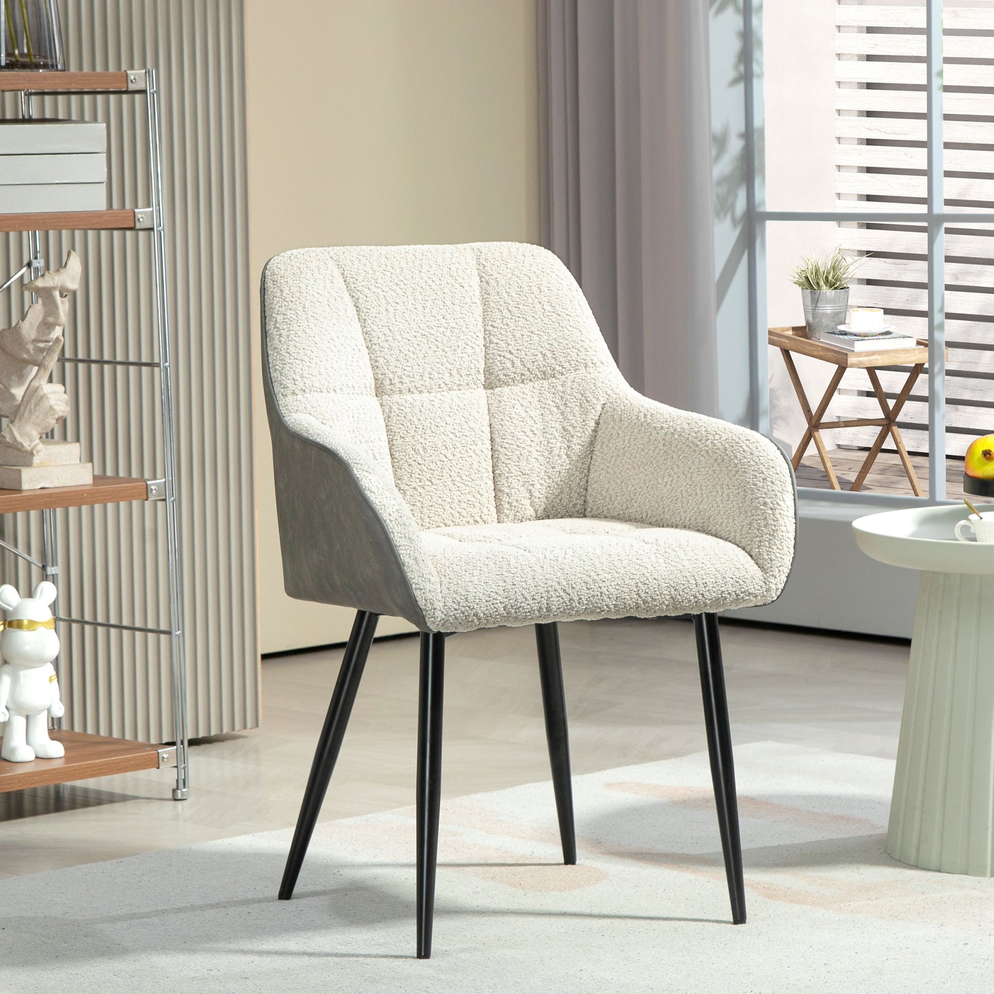 Accent Chair with Foot Pads, Living Room Chair with Chenille Fabric Front and PU Back, Cream White Accent Chairs   at Gallery Canada