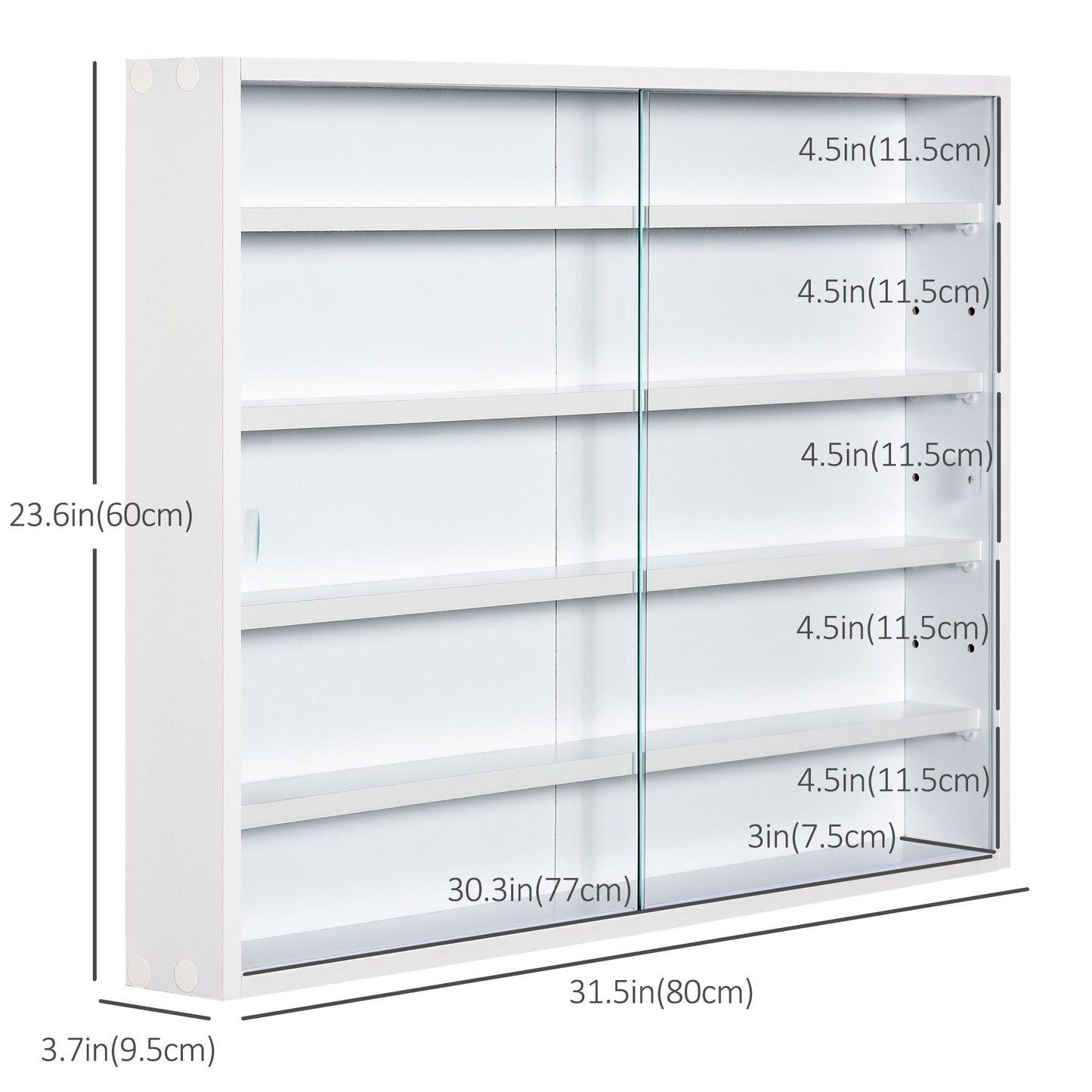 5-Storey Wall Shelf Display Cabinet, Shot Glass Display Case, Glass Curio Cabinet with 2 Glass Doors and 4 Adjustable Shelves, White Display Bookshelves   at Gallery Canada