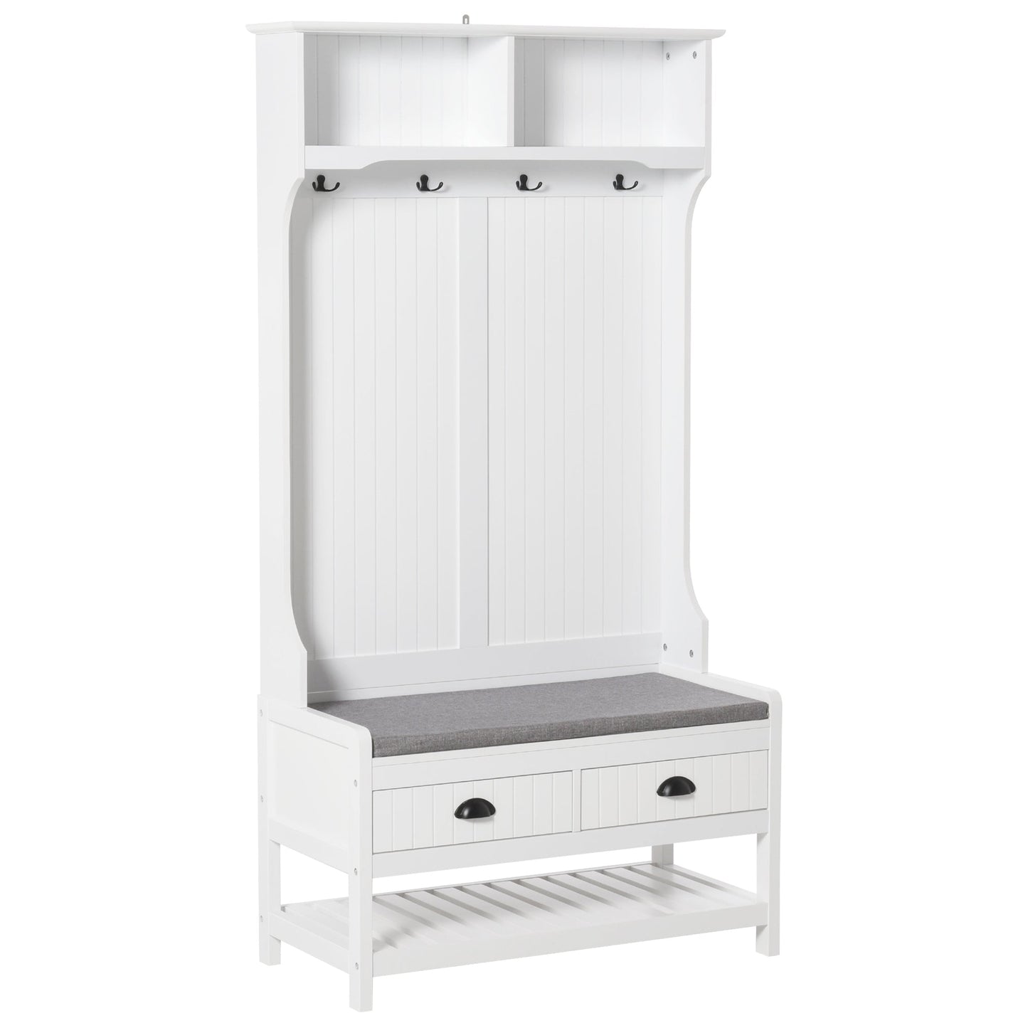 Multi-Functional Coat Stand with Shoe Storage Bench, Drawers, Padded Seat - White Clothing Storage Multi Colour  at Gallery Canada