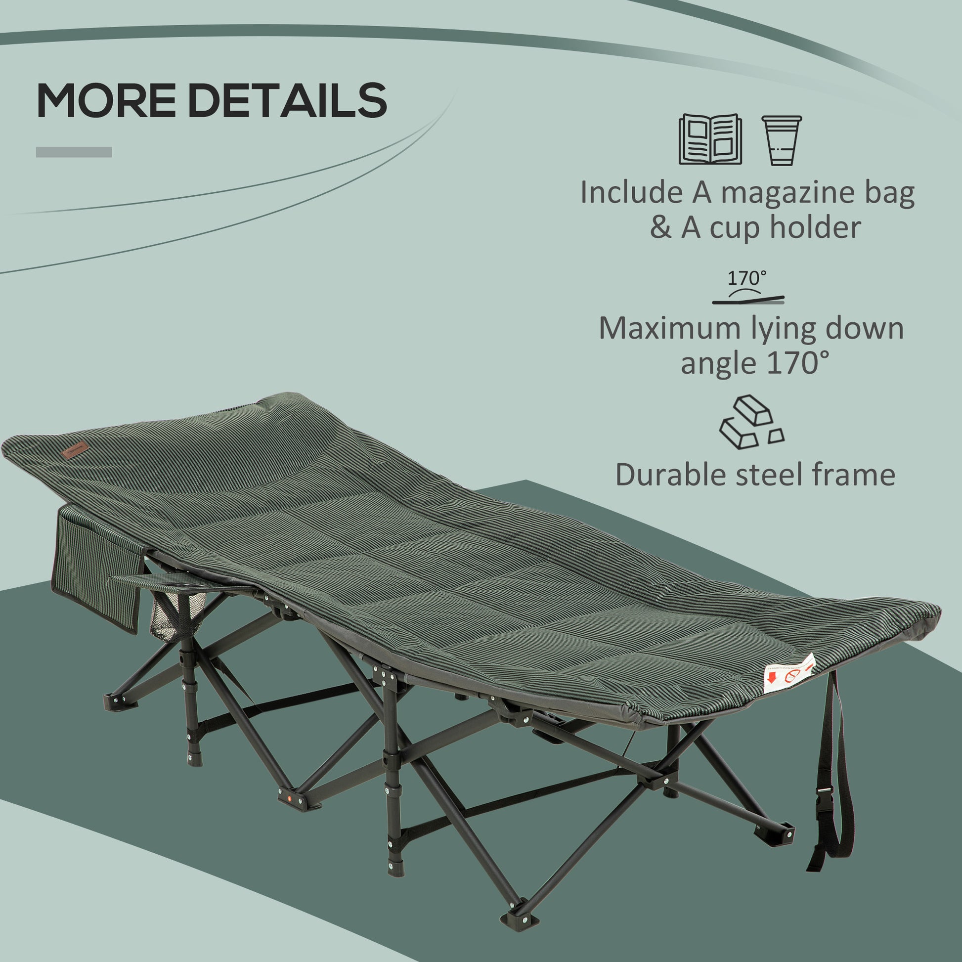 Folding Lounge Chair Tanning Chair with Carry Bag, Magazine Bag and Cup Holder for Outdoor, Patio, Garden, Porch, Grey Camping Cots   at Gallery Canada