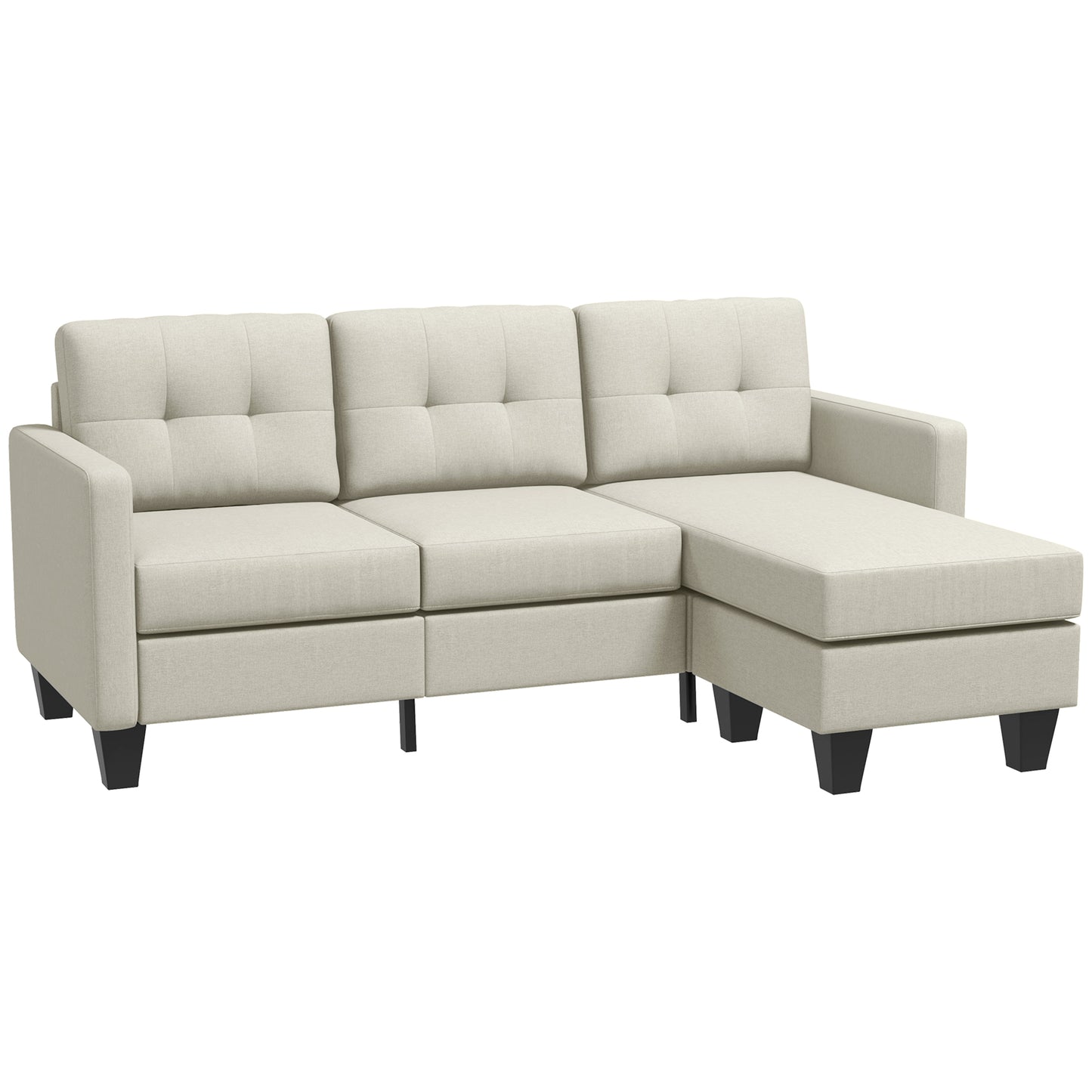 L-shaped Sofa, 3 Seater Sectional Couch with Ottoman, Corner Sofa with Thick Padded Cushion and Wood Legs, Beige 3-Seater Sofas   at Gallery Canada