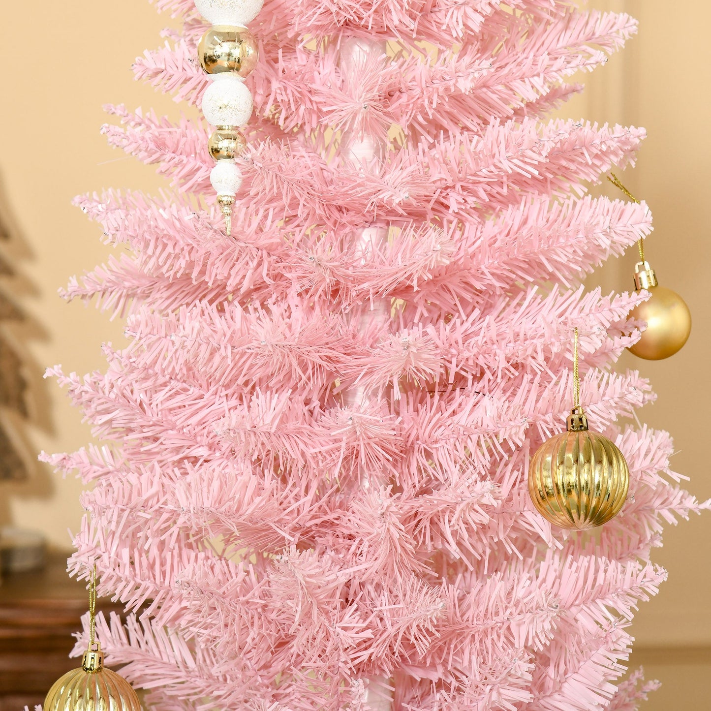 6' Pencil Christmas Tree, Slim Artificial Xmas Tree with Realistic Branches, Sturdy Metal Stand, Pink Pencil Christmas Trees   at Gallery Canada