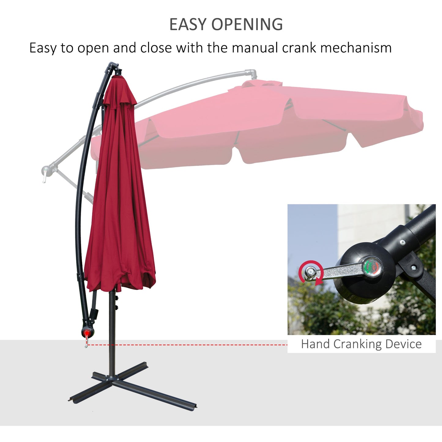 9FT Offset Hanging Patio Umbrella Cantilever Umbrella with Easy Tilt Adjustment, Cross Base and 8 Ribs for Backyard, Poolside, Lawn and Garden, Red Cantilever Umbrellas   at Gallery Canada