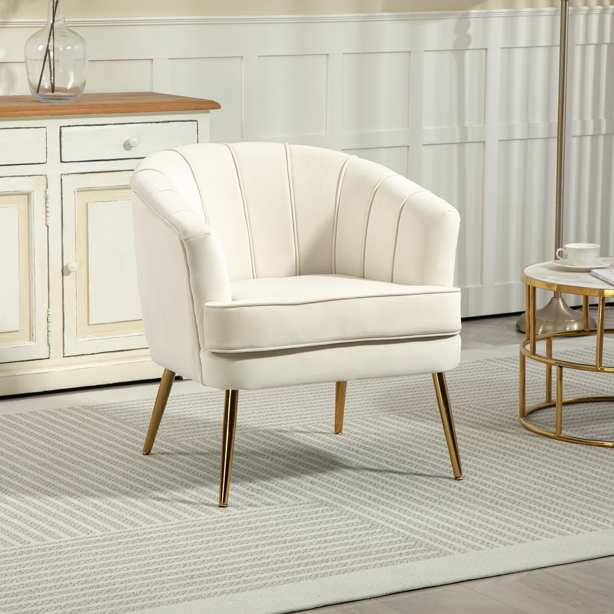 Fabric Armchair, Modern Accent Chair with Gold Metal Legs for Living Room, Bedroom, Home Office, Cream White Accent Chairs Cream at Gallery Canada