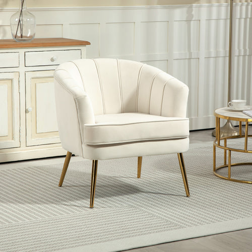 Fabric Armchair, Modern Accent Chair with Gold Metal Legs for Living Room, Bedroom, Home Office, Cream White