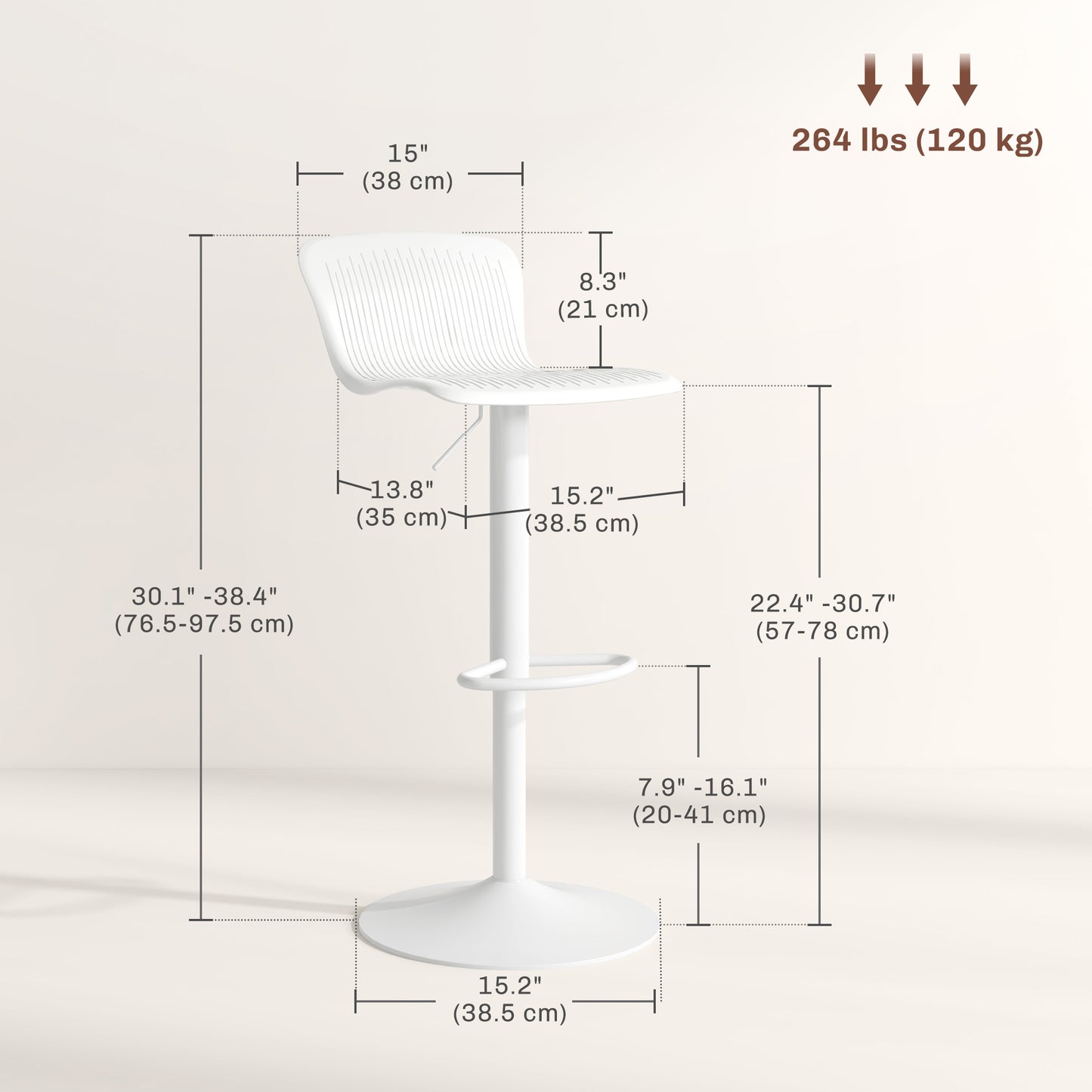 Polypropylene Bar Stools Set of 2, Swivel Barstools with Adjustable Height, Footrest and Backrest, White Bar Stools   at Gallery Canada