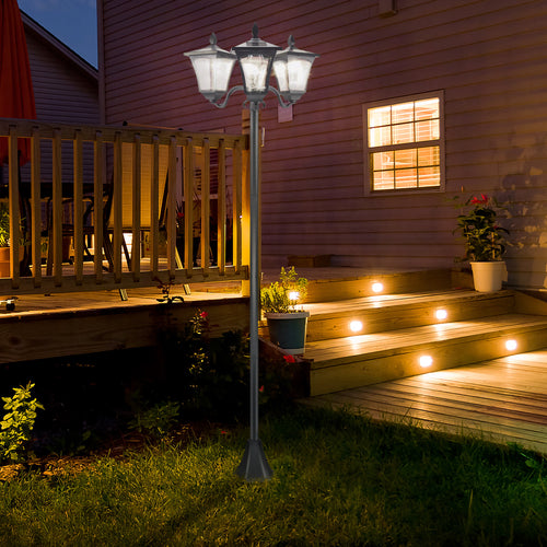 Triple Solar Lamp Post Garden Solar-Powered LED Street Vintage Light Style Outdoor Light Waterproof with Base for Lawn Pathway Walkway 72