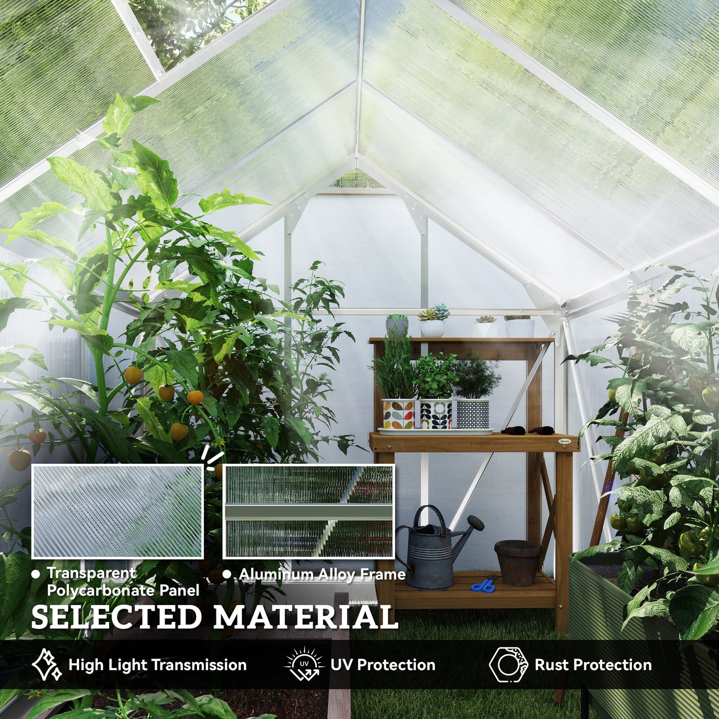 6' x 8' x 6.6' Polycarbonate Greenhouse, Walk-In Green House Kit Garden, Plants Grow, Galvanized Sheet Aluminum Frame with Rain Gutter, Vent and Sliding Door, Silver Walk In Greenhouses at Gallery Canada