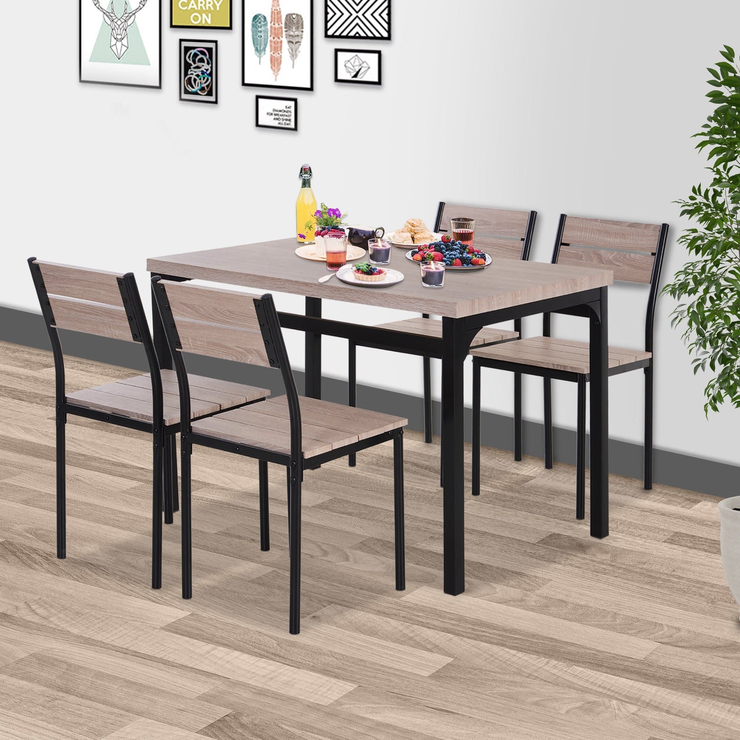 5 Piece Dining Table Set for 4, Space Saving Kitchen Table and 4 Chairs, Rectangle, Steel Frame for Dining Room Bar Sets   at Gallery Canada