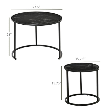 Round Nesting Coffee Table Set of 2, Stacking Modern Accent Tables with Faux Marble Tabletop and Metal Frame for Living Room, Black Coffee Tables   at Gallery Canada