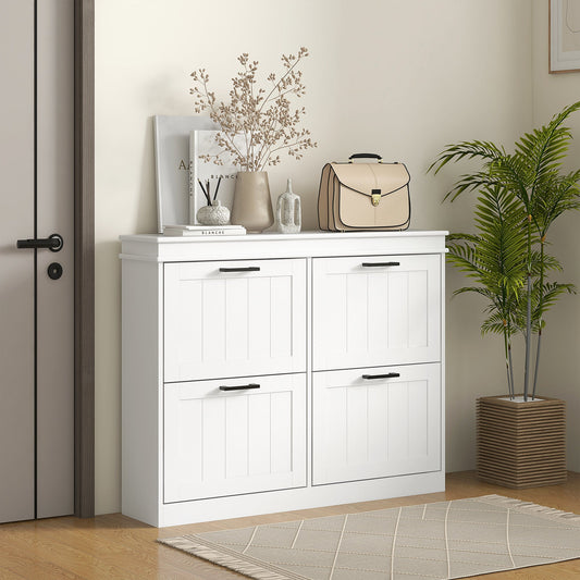 Shoe Storage Cabinet with 4 Flip Drawers and Adjustable Shelves, Narrow Shoe Cabinet for 20 Pairs of Shoes, White Shoe Storage Cabinets & Racks White  at Gallery Canada