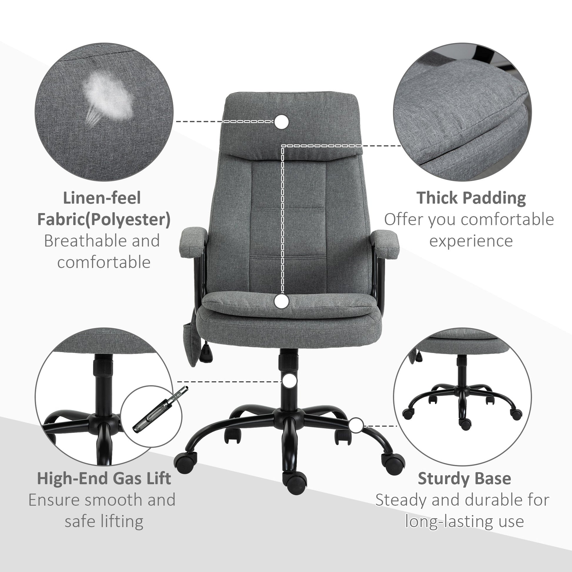 Office Chair 2-Point Massage Executive Ergonomic USB Power Adjustable Height 360° Swivel Grey Massage Chairs   at Gallery Canada