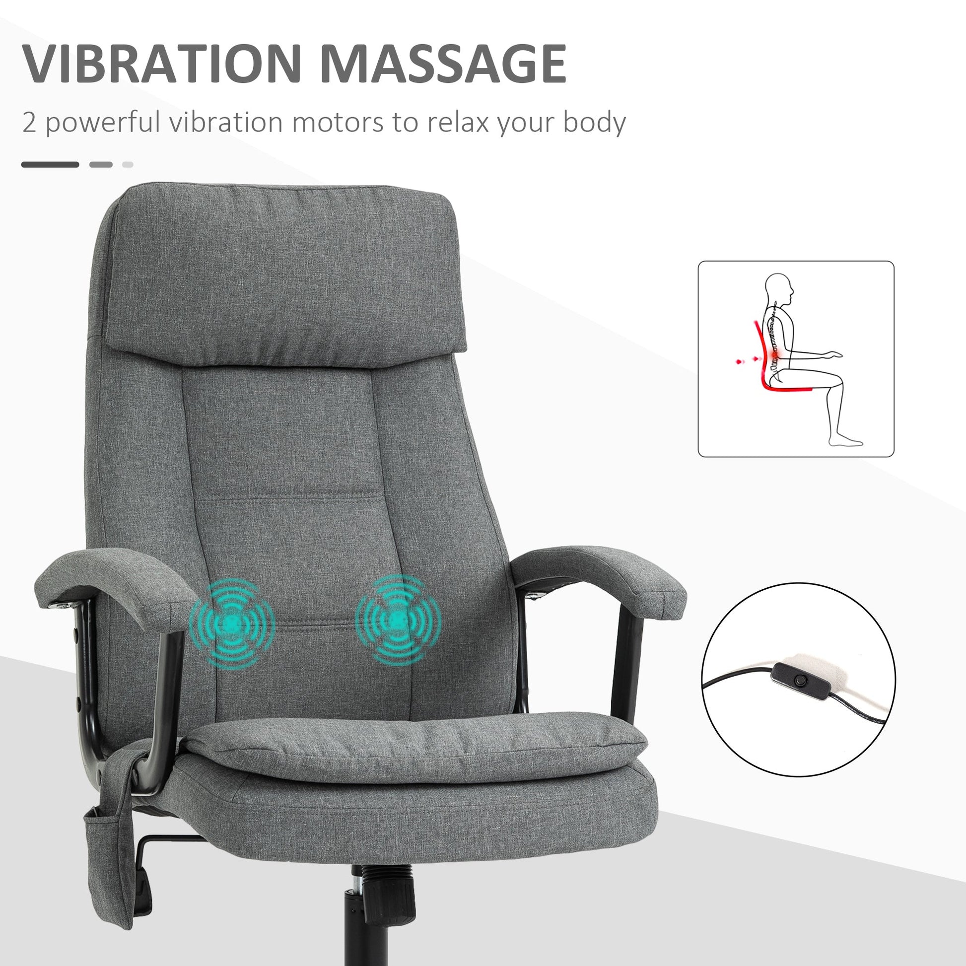 Office Chair 2-Point Massage Executive Ergonomic USB Power Adjustable Height 360° Swivel Grey Massage Chairs   at Gallery Canada