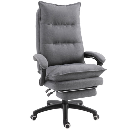 Office Chair 360° Swivel Adjustable Height Linen Style Fabric Recliner with Retractable Footrest and Double Padding, Grey Executive & Manager Chairs Grey  at Gallery Canada