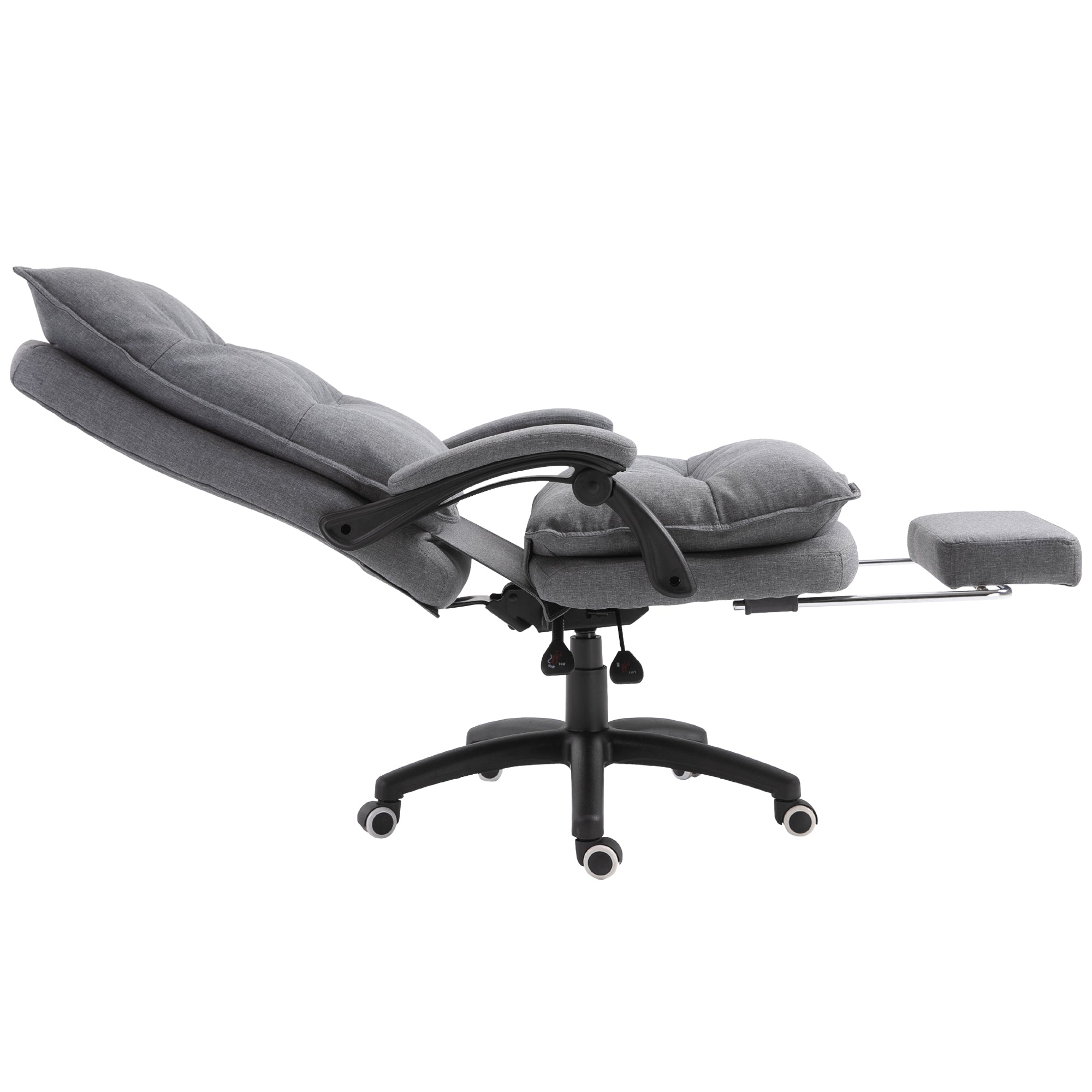 Office Chair 360° Swivel Adjustable Height Linen Style Fabric Recliner with Retractable Footrest and Double Padding, Grey Executive & Manager Chairs   at Gallery Canada