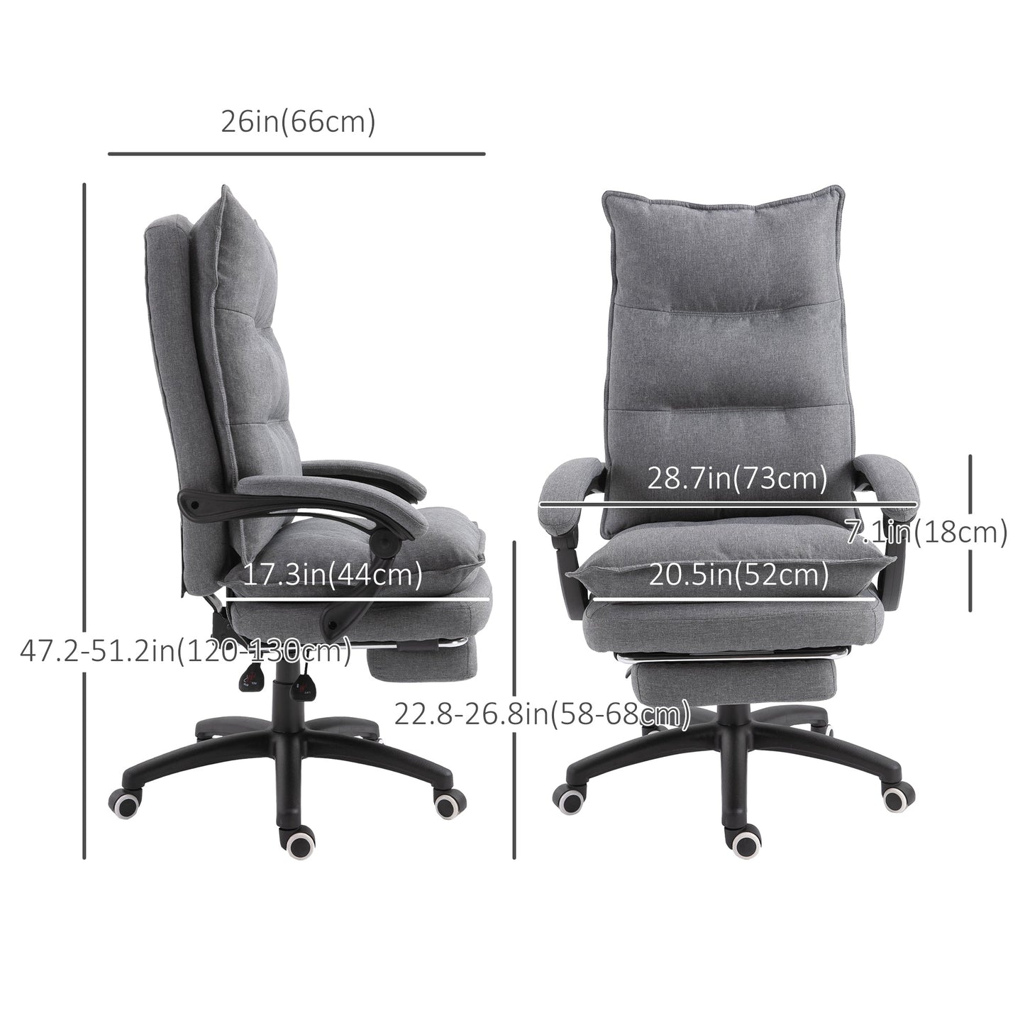 Office Chair 360° Swivel Adjustable Height Linen Style Fabric Recliner with Retractable Footrest and Double Padding, Grey Executive & Manager Chairs   at Gallery Canada