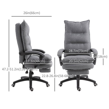 Office Chair 360° Swivel Adjustable Height Linen Style Fabric Recliner with Retractable Footrest and Double Padding, Grey Executive & Manager Chairs   at Gallery Canada