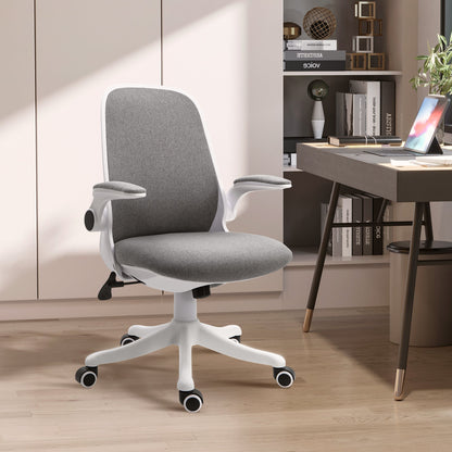 Office Chair 360° Swivel Task Desk Breathable Fabric Computer Chair with Flip-up Arms and Adjustable Height, Grey Task Chairs   at Gallery Canada