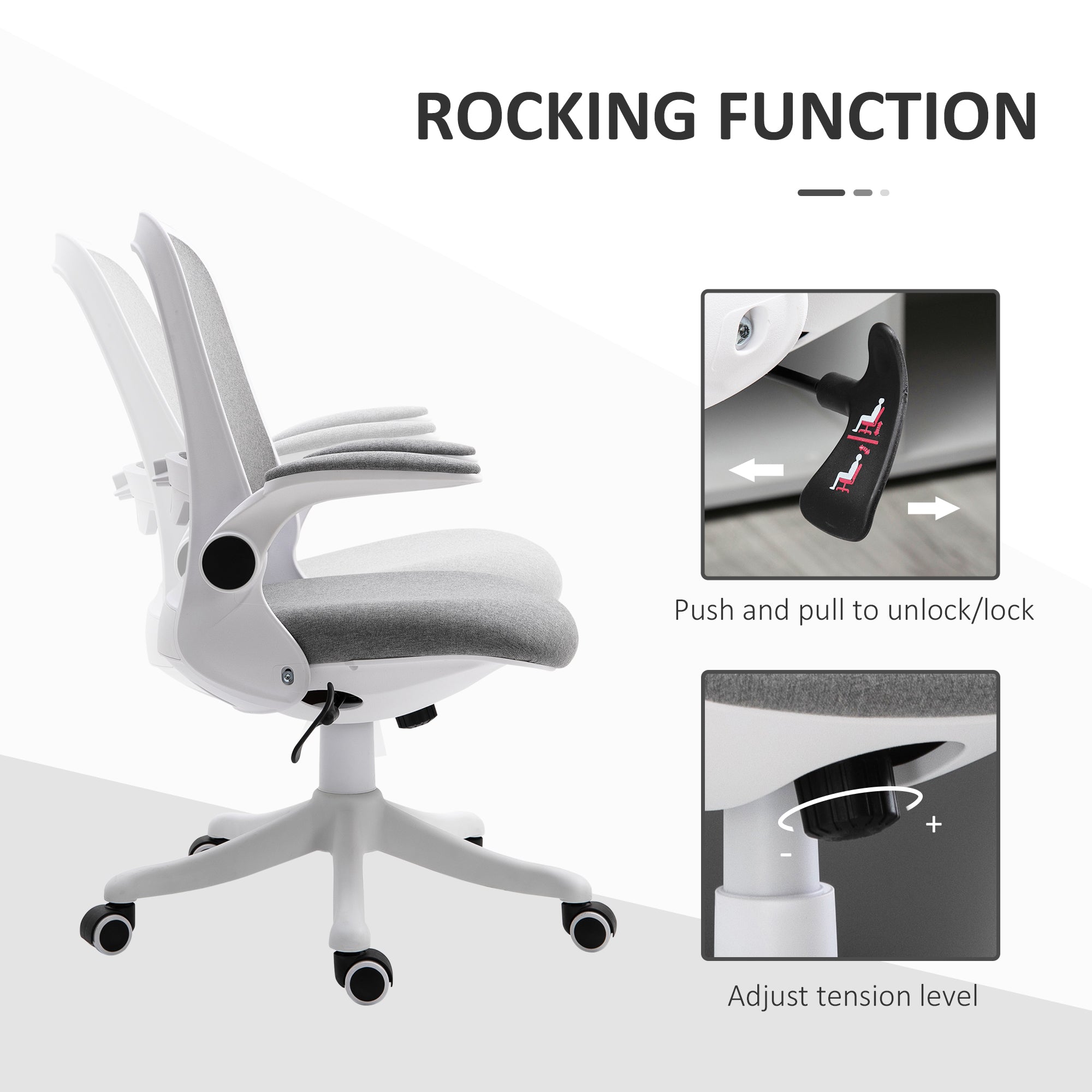 Office Chair 360° Swivel Task Desk Breathable Fabric Computer Chair with Flip-up Arms and Adjustable Height, Grey Task Chairs   at Gallery Canada