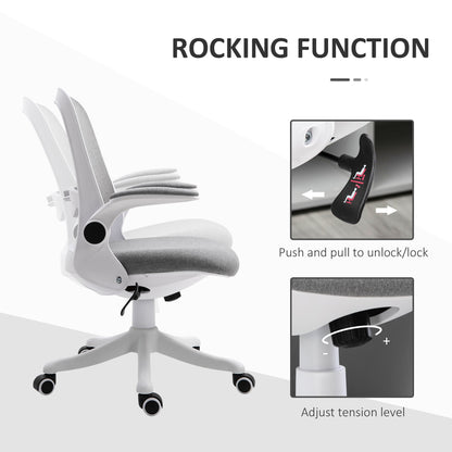 Office Chair 360° Swivel Task Desk Breathable Fabric Computer Chair with Flip-up Arms and Adjustable Height, Grey Task Chairs   at Gallery Canada