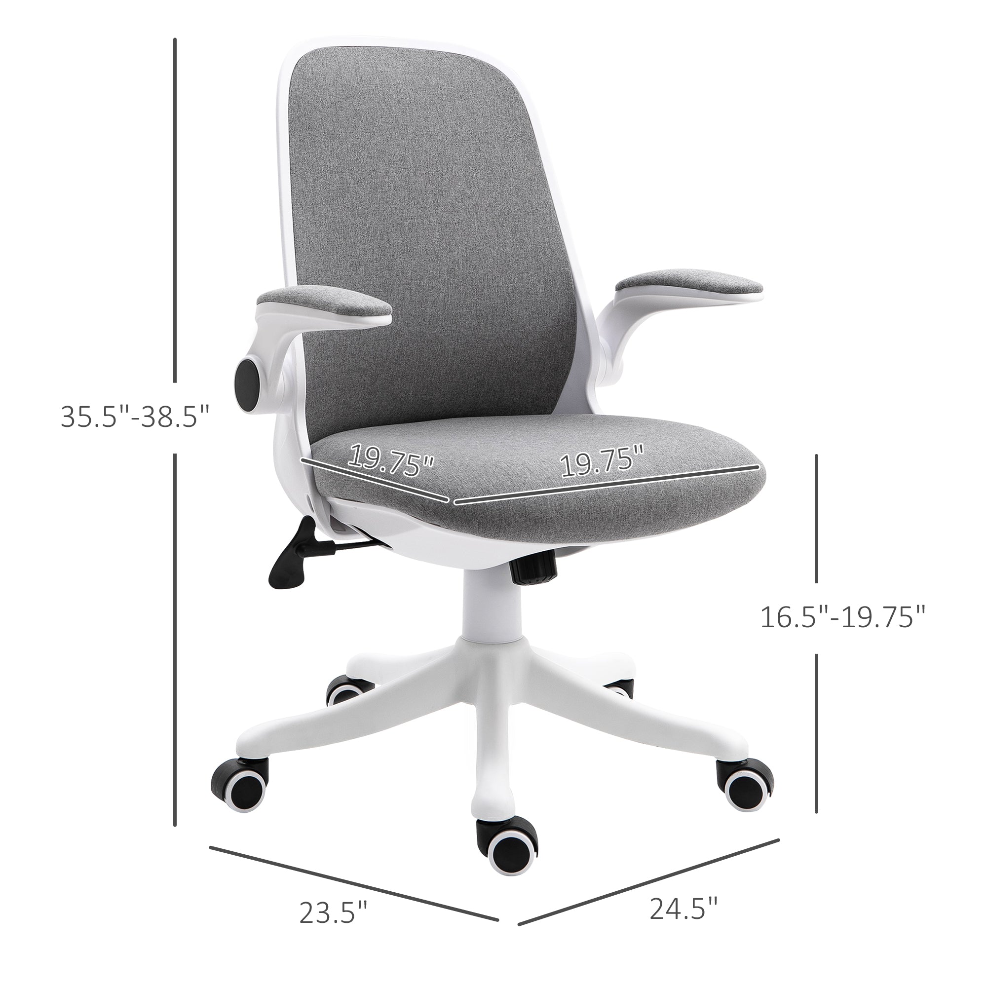 Office Chair 360° Swivel Task Desk Breathable Fabric Computer Chair with Flip-up Arms and Adjustable Height, Grey Task Chairs   at Gallery Canada