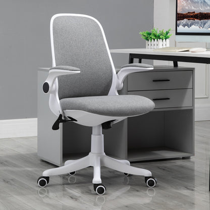 Office Chair 360° Swivel Task Desk Breathable Fabric Computer Chair with Flip-up Arms and Adjustable Height, Grey Task Chairs   at Gallery Canada