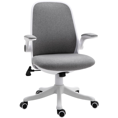Office Chair 360° Swivel Task Desk Breathable Fabric Computer Chair with Flip-up Arms and Adjustable Height, Grey