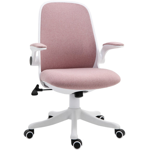 Office Chair 360° Swivel Task Desk Breathable Fabric Computer Chair with Flip-up Arms and Adjustable Height, Pink
