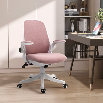 Office Chair 360° Swivel Task Desk Breathable Fabric Computer Chair with Flip-up Arms and Adjustable Height, Pink Task Chairs   at Gallery Canada